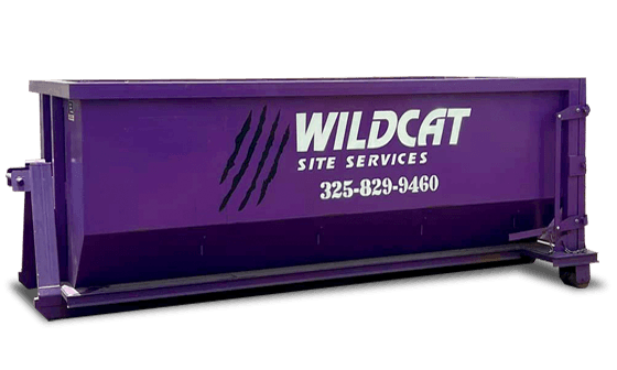 Purple Wildcat Site Services roll-off dumpster